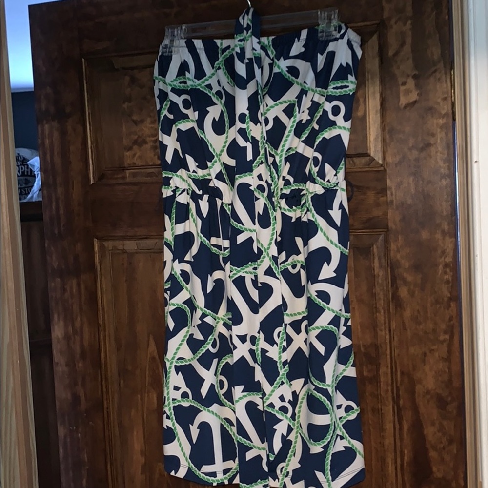 Mud Pie Strapless Dress in Navy and Green